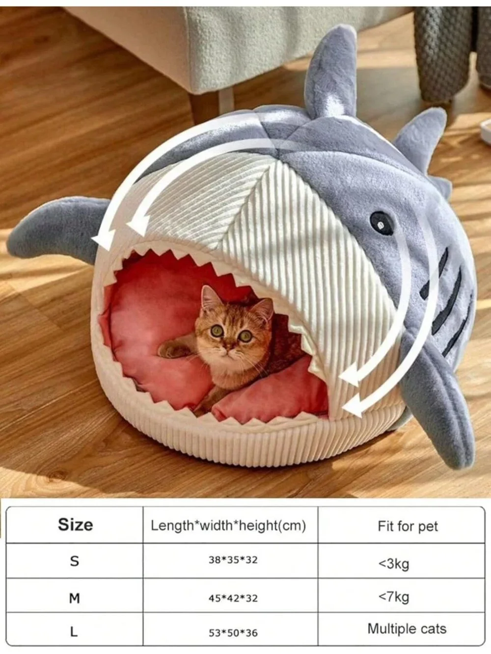 New Shark-Shaped Cat Mat Cozy Semi-Closed Bed Hideout for Kittens & Small Dogs
